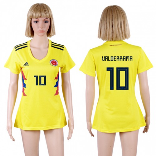 Women's Colombia #10 Valderrama Home Soccer Country Jersey - Click Image to Close
